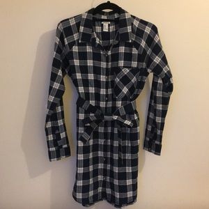 Green and blue plaid flannel dress